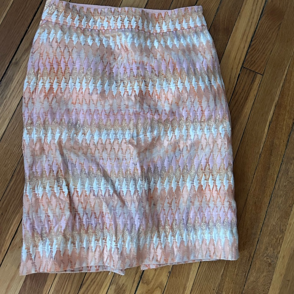 J. Crew Peach and White Chevron Pencil Skirt with Gold Accents